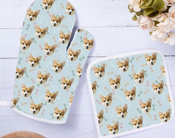 pet photo gloves set, Pot Holders Personalized pet avatar mittens, Christmas For Pet Parents, Kitchen Oven Mitt, gifts for puppy/kitten