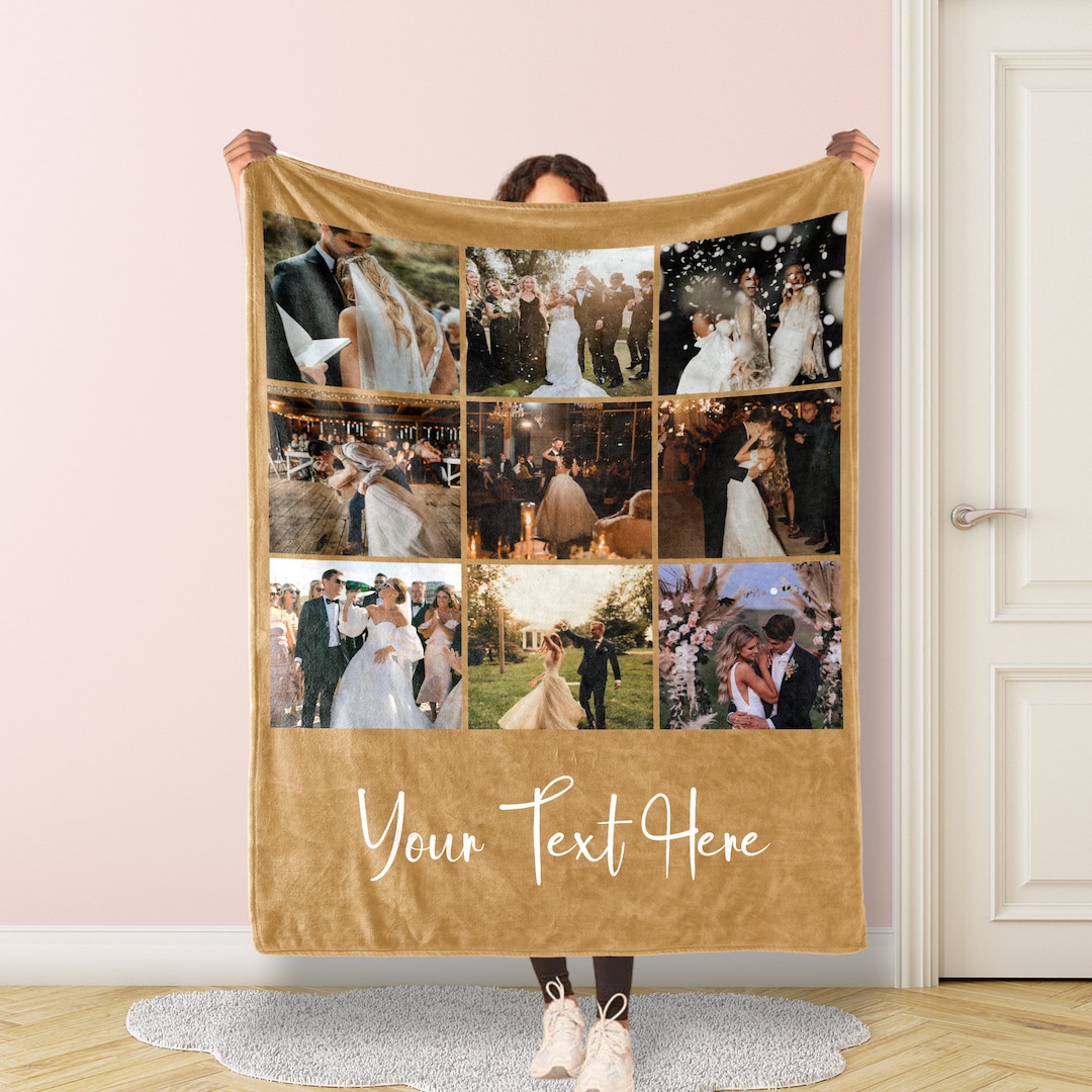 Personalized Photo Blanket Collage, Picture Blanket With Text, Family