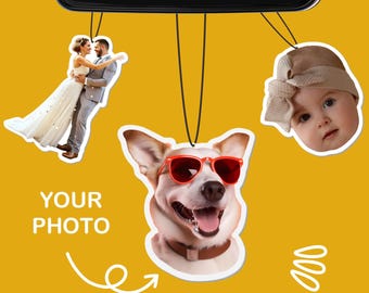 Ambientador de coche personalizado irregular con foto, texto personalizado para colgar en el coche, doble cara, decoración para espejo retrovisor.