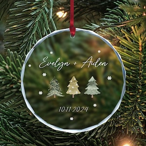 Namen paar kerstornamentbundel, kerstcadeau, glazen aandenken kerstboomversieringen Woonadres 2024 Together Ornament