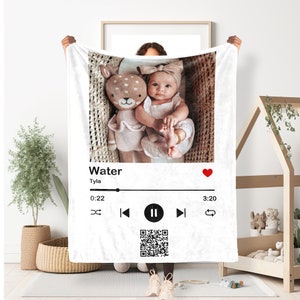 Personalized Song Blanket, Custom Photo Soft Throw Blankets, Blanket with Your Favorite Song, Gift for Mom, Dad, baby Couple