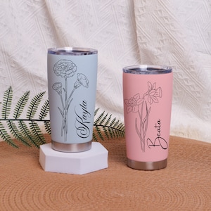 Personalized 20oz Tumbler With birth flower, Custom print Tumbler, Stainless Insulated Tumbler,Insulated Tumbler, Birth Flower Tumbler