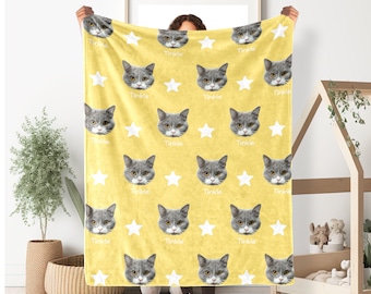 Personalized pet head face Blanket, pet Blanket, Picture Blanket With name, Memorial Blanket, dog photo blanket cat gift