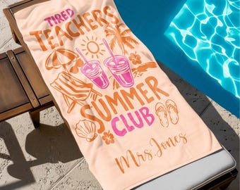 Telo mare per insegnanti stanchi del Summer Club, telo personalizzabile con nome, regali di fine anno per insegnanti, regalo asciugamano, regalo per insegnanti, ottima idea regalo per insegnanti