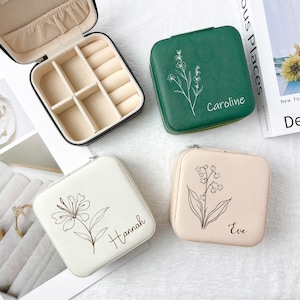 Boîte à bijoux personnalisée, boîte à bijoux personnalisée, cadeau d'anniversaire pour elle, demoiselle d'honneur, mariage, mariée, cadeau minimaliste, étui à bijoux de voyage