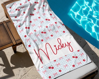 Personalized Name Fruit Beach Towel, Child Custom Monogram Pool Towel, Beach Towel For Kids, Vacation Gift, Picnic Towel