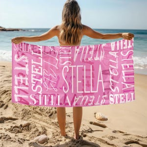 Gepersonaliseerde strandlaken met naam, extra groot aangepast monogram zwembadhanddoek, kenmerkende strandlaken voor kinderen, vakantiecadeau, picknickhanddoek