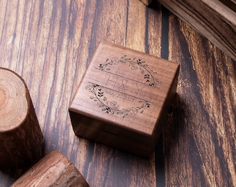 Custom Wooden Wedding Ceremony Ring Box,Personalized Engraved Engagement Ring Box,Square Ring Bearer,Anniversary,Proposal Ring Box Holder