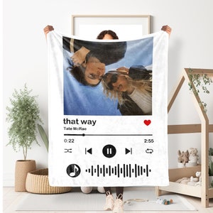Personalized Song Blanket, Custom Photo Soft Throw Blankets, Blanket with Your Favorite Song, Gift for Mom, Dad, Couple, best friend