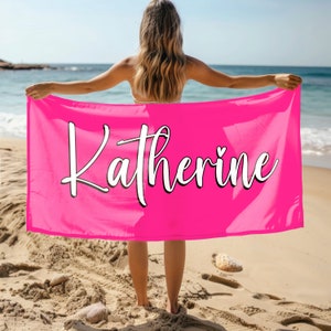 Gepersonaliseerde naam strandlaken, extra groot aangepast monogram zwembadhanddoek, kenmerkende strandlaken voor kinderen, vakantiecadeau, picknickhanddoek