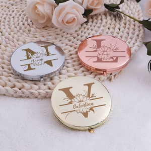 Carta personalizada espejo compacto bolsillo plegable maquillaje grabado oro rosa dama de honor propuesta mejor amigo cumpleaños boda despedida de soltera regalo