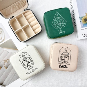 Gepersonaliseerde Zodiac Gegraveerde Doos Sieraden Dozen Bruidsmeisje Sieraden Doos Aangepaste Naam Sieraden Doos Reizen Sieraden Case