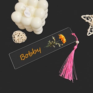 Birth Flower Bookmark, Personalized Floral Acrylic Bookmark, Bookmark with Tassel, Bridesmaid Gift, Reading Lover, Gift for Her