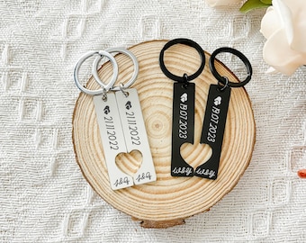Couples date heart Keychain set| Personalised Keychains|Favourite day| Valentine's gift| partner pendant| engraving| Wedding anniversary|