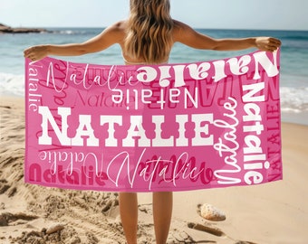 Personalized Beach Towel with Name, Oversized Custom Monogram Pool Towel, Signature Beach Towel For Kids,  Vacation Gift, Picnic Towel