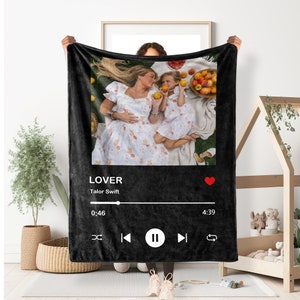 Personalized Song Blanket, Custom family Photo Soft Throw Blankets, Blanket with Your Favorite Song, Gift for Mom, Dad, Couple, best friend