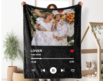Manta con canción personalizada, mantas suaves con foto familiar personalizada, manta con tu canción favorita, regalo para mamá, papá, pareja, mejor amigo