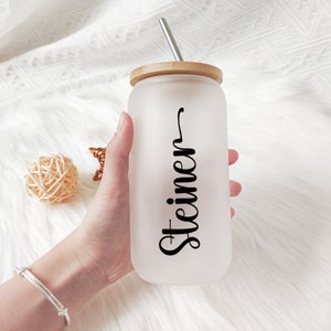 Personalized Name Frosted Coffee Cup, Party Favor,Bridesmaid Proposal,Party Favor, 16oz Glass Cup,Custom Can Glass with Lid and Straw