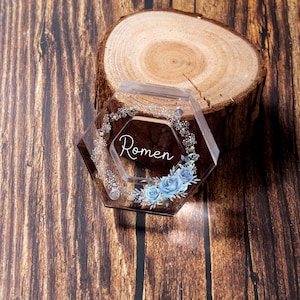 Personalisierte Hexagon Glas Ring Box Personalisierte Acryl gedruckt Box Kranz Box Bunte Schmuckschatullen Benutzerdefinierte Acryl Ring Box Hochzeitsgeschenk