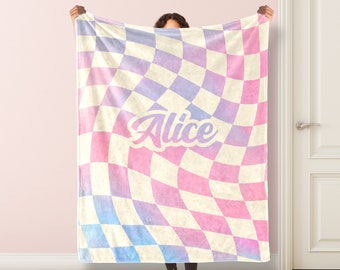 Personalized Grid name Blanket for Baby/Kids/Youth/Adult,Birthday Gift,Baby Blanket Single Sided Printing ,Christmas Gift