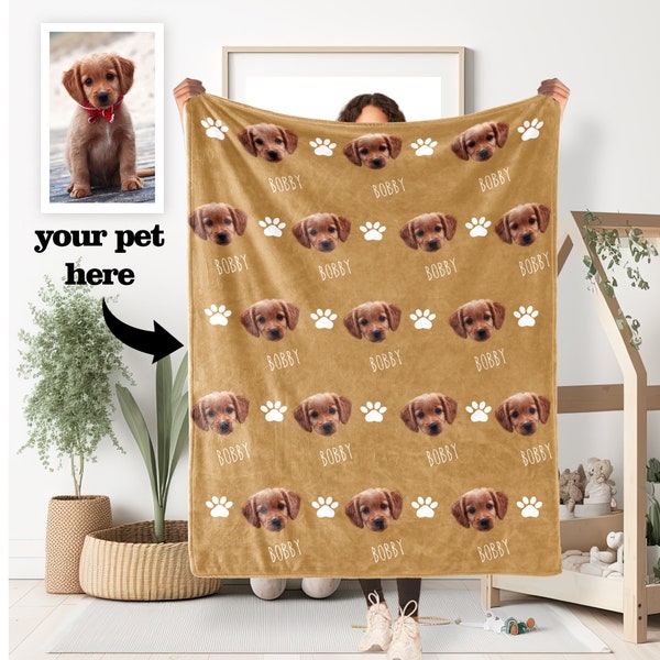 pet head face Personalized name Blanket, pet Blanket, Picture Blanket With name, Memorial Blanket, dog photo blanket cat gift
