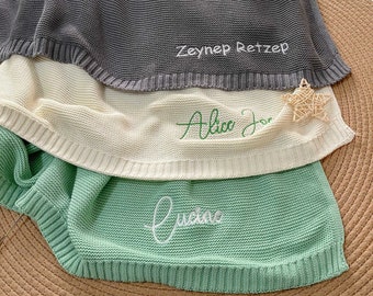 Embroidered Personalized baby blanket boy Waffle baby blanket with name Stroller blanket Organic baby muslin blanket