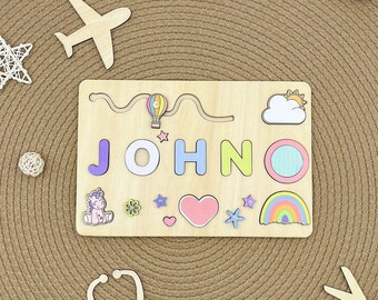 Personalized rainbow Name Puzzle Gift for baby,  1st Birthday developmental toys, First Christmas Gift, Custom Gifts For Kids