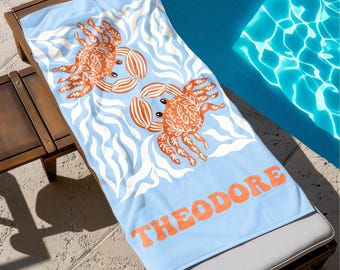 Asciugamano da spiaggia personalizzato con animali marini, asciugamano con nome personalizzato per neonati/bambini, asciugamano da piscina per ragazze preppy, regalo di Natale per bambini, essenziale per feste in spiaggia