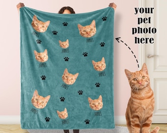 Personalized pet photos Blanket, Dog Face Blanket, Body Picture Blanket With name, Memorial Blanket, Cat photo blanket cat gift