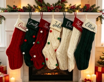 Personalized 2026 Christmas Xmas Embroidered Family Name Stockings, Knit Family Christmas Stockings, Holiday Stockings Gifts, Christmas Gift