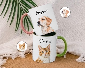 カスタムペットアバター名マグ、パーソナライズされた猫犬写真マグ、ペットポートレートギフトマグ、カスタム猫マグ、親父犬猫ギフト、コーヒーカップ