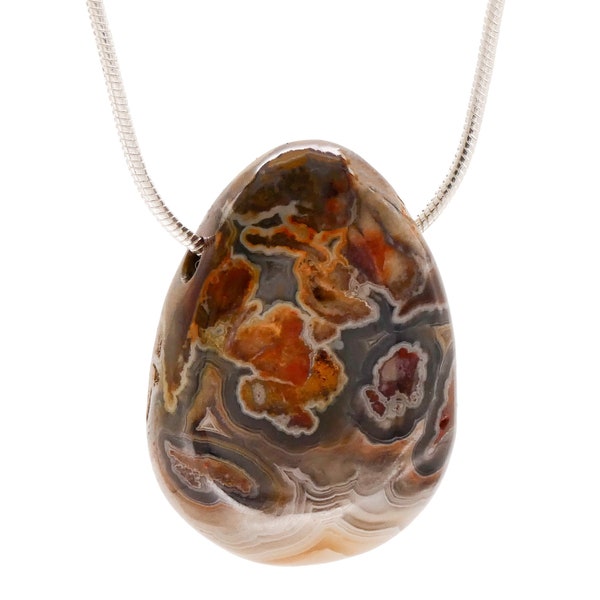 Ontdek de charme van de Crazy Lace Agate druppelvormige hanger - een kunstwerk van de natuur in fascinerende vorm en kleur