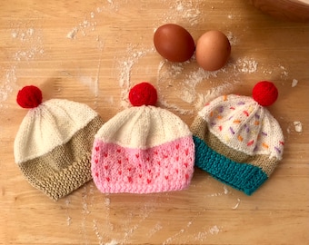 Three Cupcake baby hat knitting patterns/ Baby Cupcake hat knitting pattern