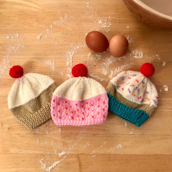 Three Cupcake baby hat knitting patterns/ Baby Cupcake hat knitting pattern