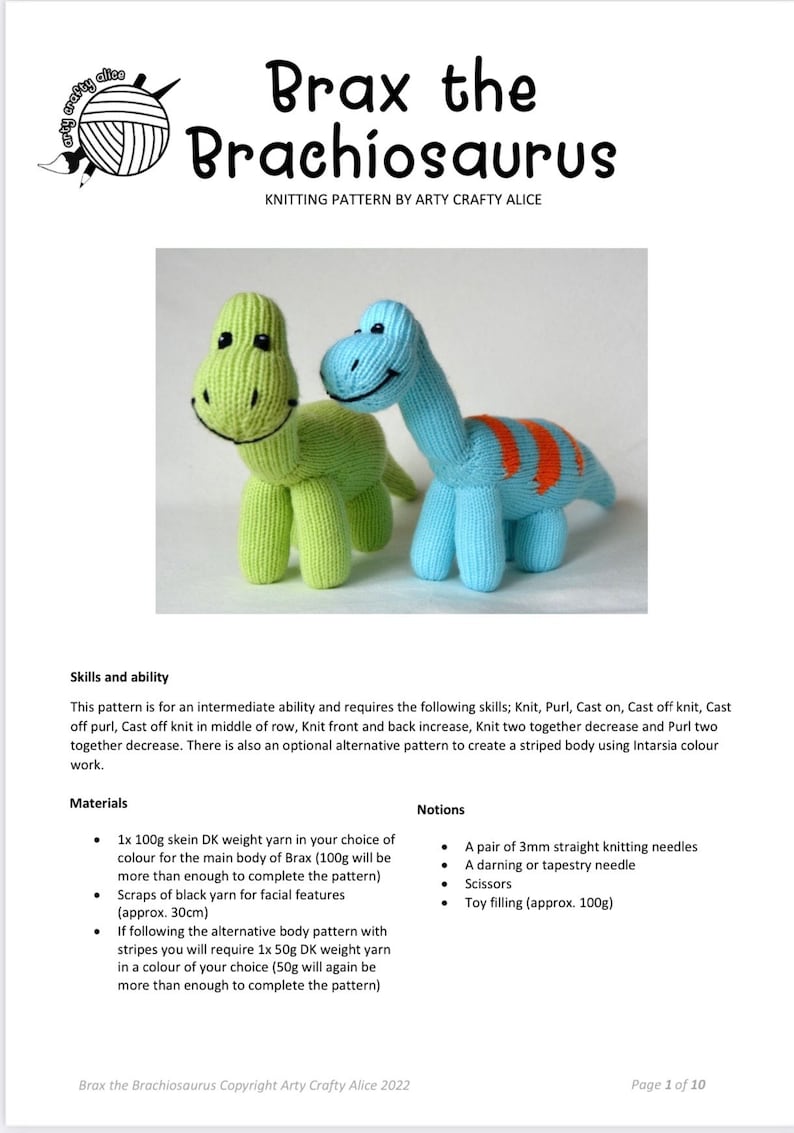 Brax the Brachiosaurus knitting pattern/ knitted toy pattern image 6