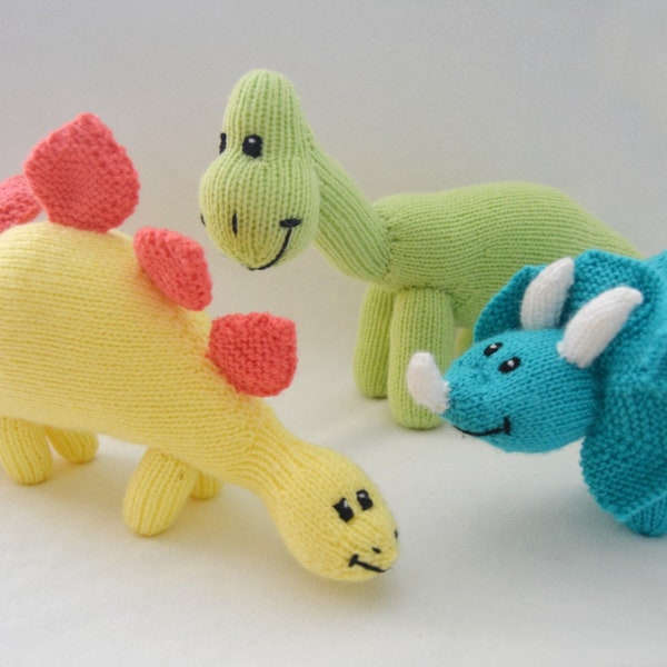 THREE PATTERNS IN 1 - Three individual dinosaur knitting patterns / knitted toy pattern