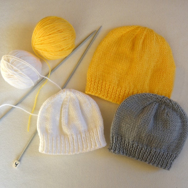 Baby hat knitting pattern/ 5 baby sizes included prem, tiny, newborn one month, 3 months