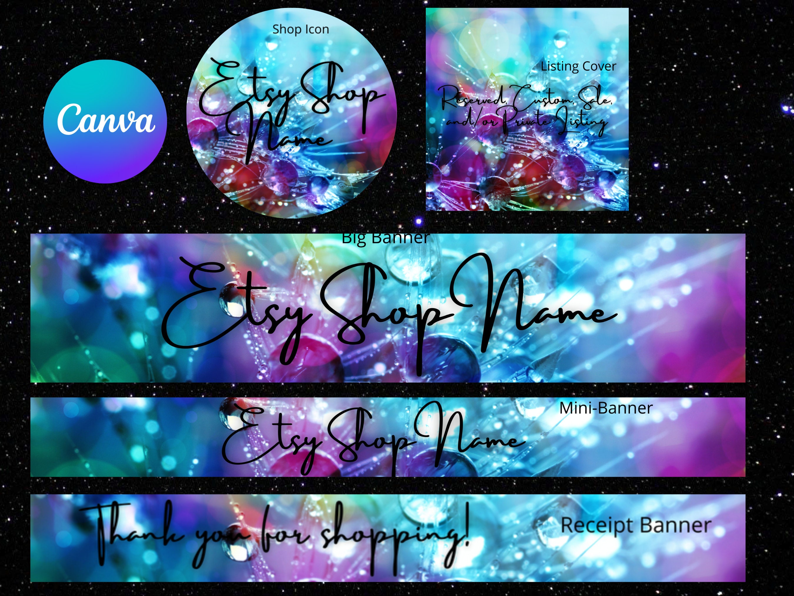 Buy Rainbow Crystal Etsy Shop Banner Set, Abstract Aesthetic Etsy
