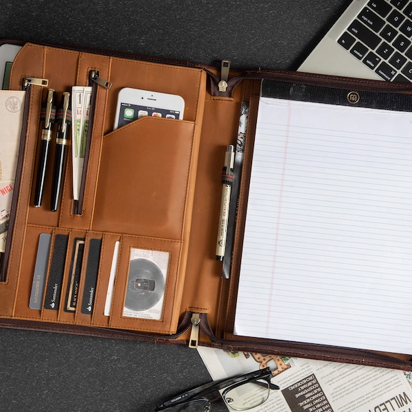 Zipper Leather Portfolio Etsy