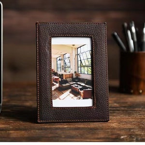 Park Hill Cow Hide Leather Photo Frame, Small, Holds 4x6 Photo