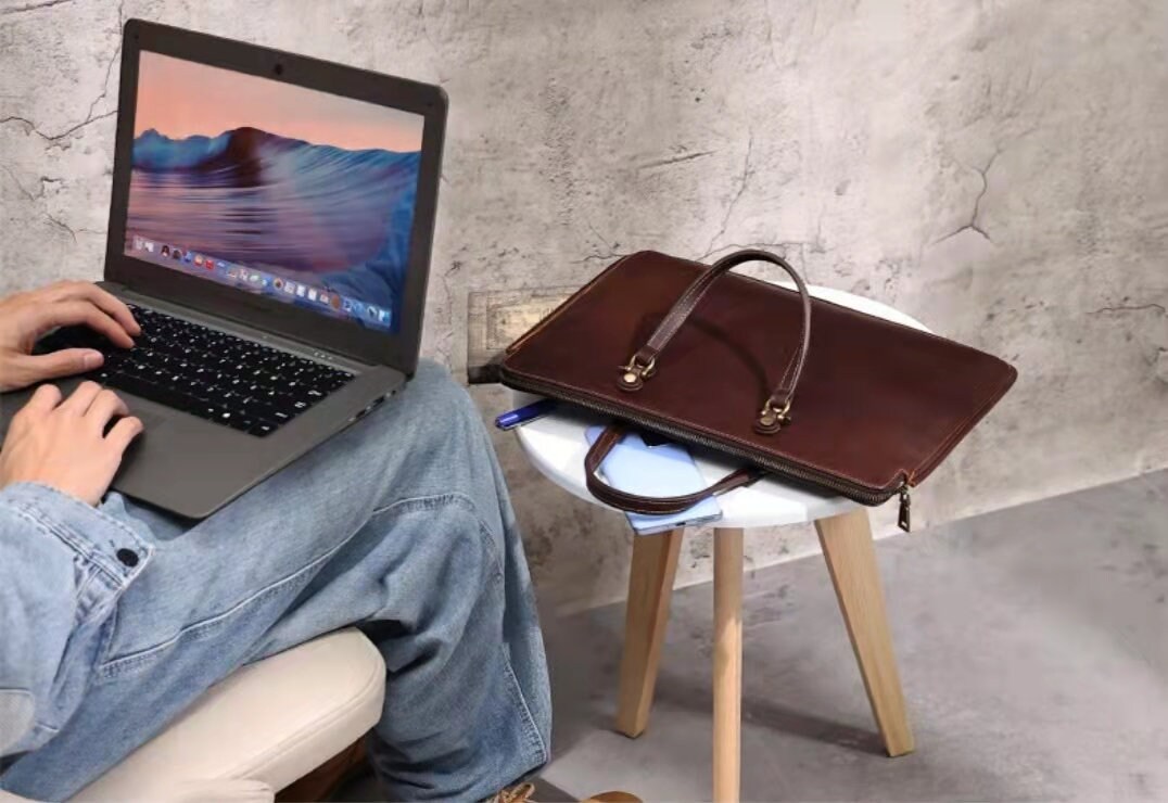 Men's Leather Briefcase Tote Business Bag 15.4 Inch Etsy