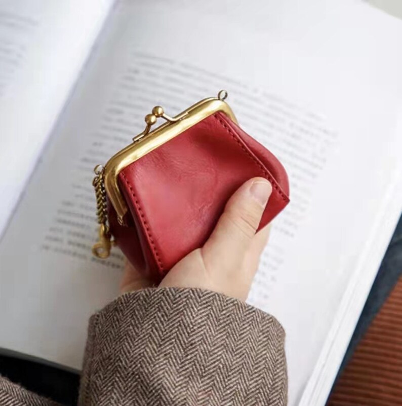 Vintage Card Holder Kiss Lock Walletleather Coin Pursecute - Etsy