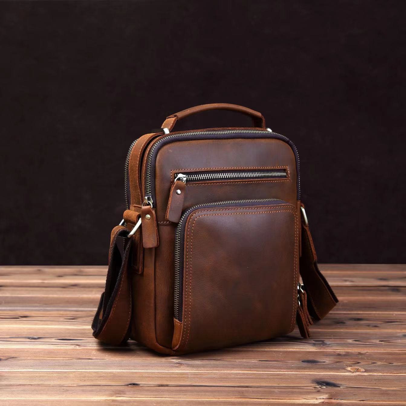 Men's Messenger Bag Stand up Leather Shoulder Bag - Etsy