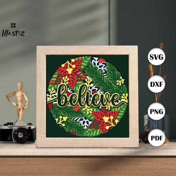 Believe shadow box svg, Believe paper cut light box, 3D Believe shadow box, layered cardstock svg, cricut files, shadow box svg