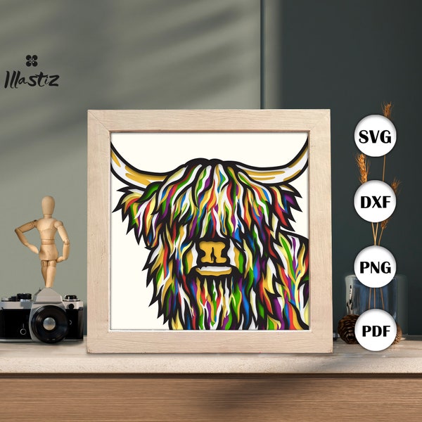 Highland Cow shadow box svg, Highland Cow paper cut light box, 3D Highland Cow shadow box, layered cardstock svg, cricut files Highland Cow shadow box svg, Highland Cow paper cut light box, 3D Highland Cow shadow box, layered cardstock svg, cricut files