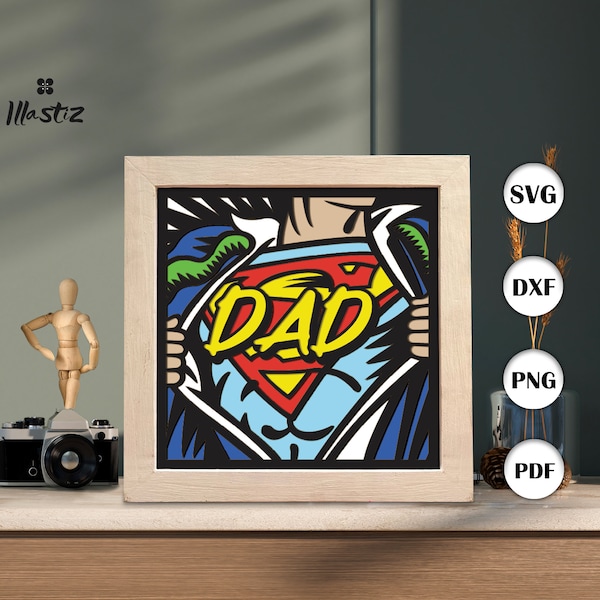 Super Dad shadow box svg, Super Dad paper cut light box, 3D Super Dad shadow box, layered cardstock svg, cricut files Super Dad shadow box svg, Super Dad paper cut light box, 3D Super Dad shadow box, layered cardstock svg, cricut files