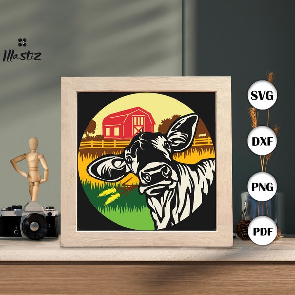 Cow shadow box svg, Cow paper cut light box, 3D Cow shadow box, layered cardstock svg, cricut files