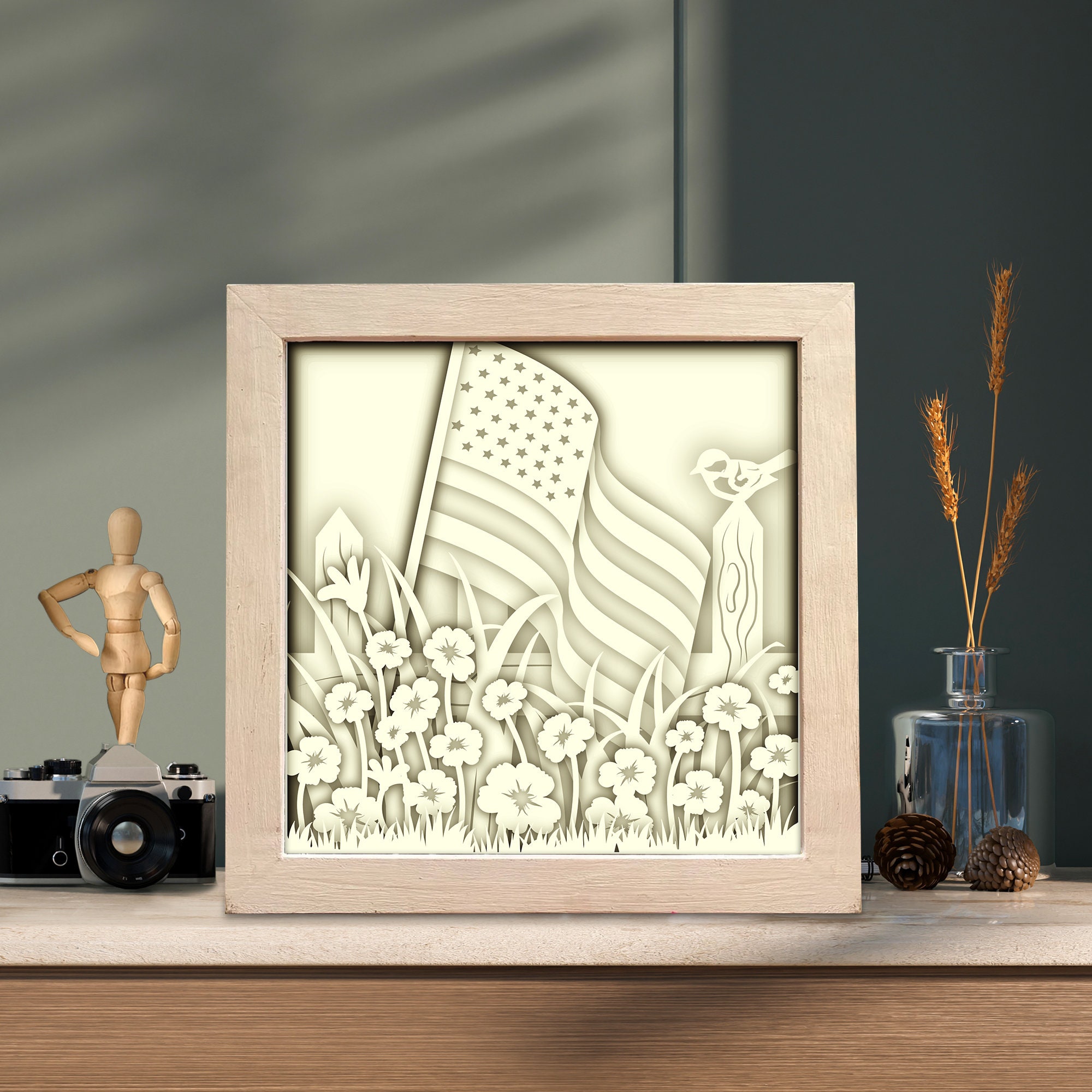 American Flag Shadow Box Svg American Flag Paper Cut Light Etsy