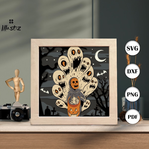Halloween shadow box svg, Halloween paper cut light box, 3D Halloween shadow box, layered cardstock svg, cricut files 40 Halloween shadow box svg, Halloween paper cut light box, 3D Halloween shadow box, layered cardstock svg, cricut files 40