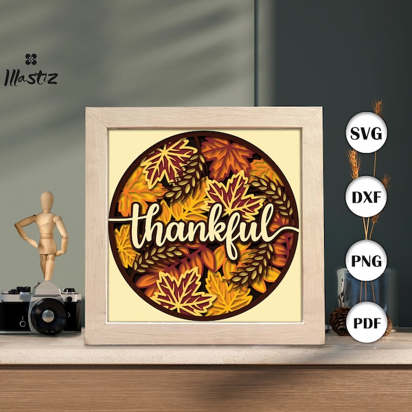 Thankful shadow box svg, Thankful paper cut light box, 3D Thankful shadow box, layered cardstock svg, cricut files
